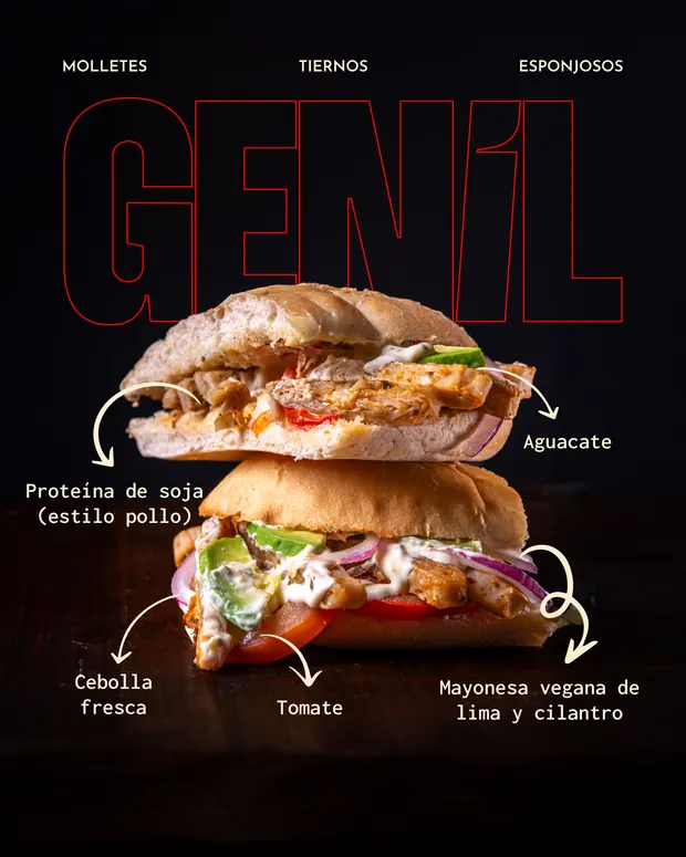 Cartel de campaña: mollete vegano Genil